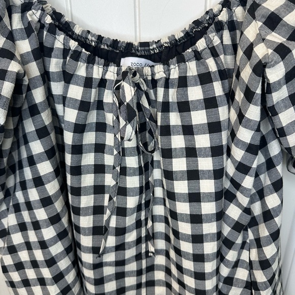 NWT Zoco “Ari” Black & Cream Gingham Puff Sleeve Mini Dress with Pockets Size S - Picture 4 of 7